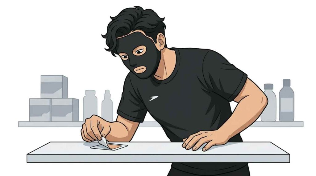 湿布をはがすブラック太郎