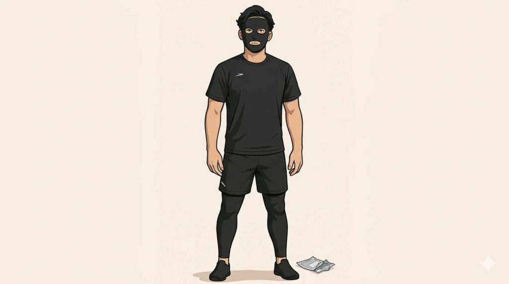 湿布を捨てるブラック太郎