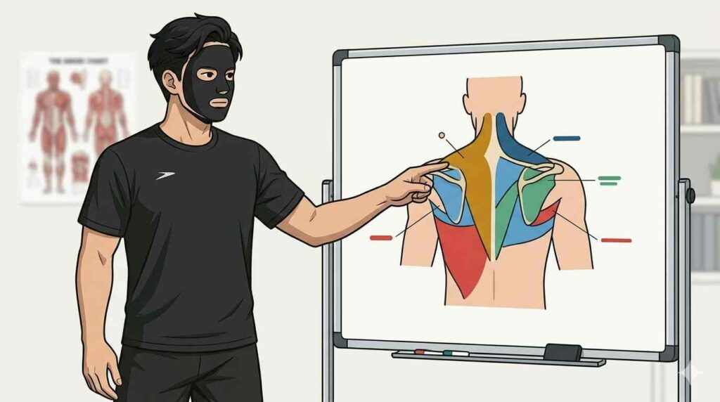 筋トレで肩こりが悪化するメカニズムを示すブラック太郎