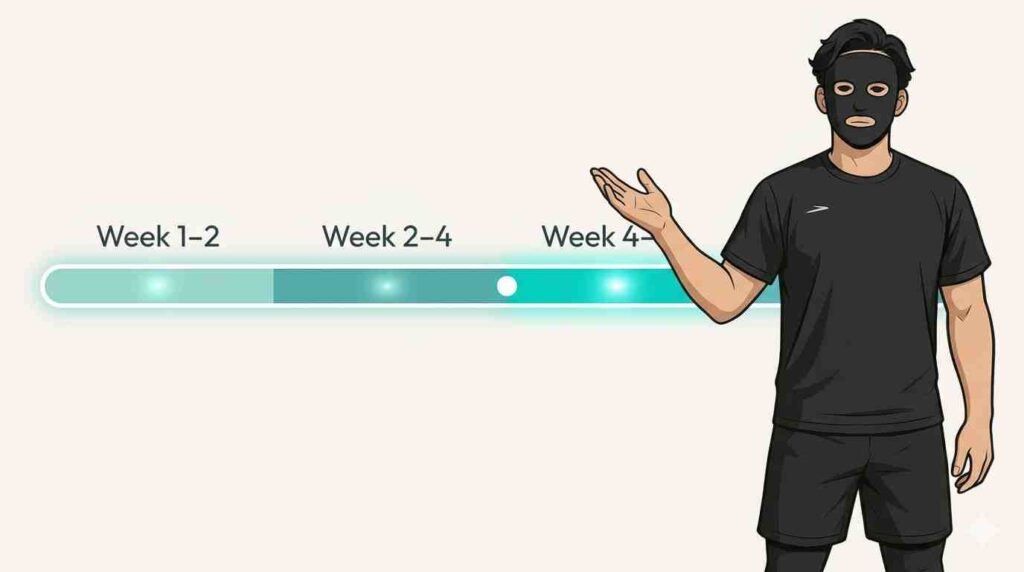 筋トレで肩こりが治るまでの期間を示すブラック太郎