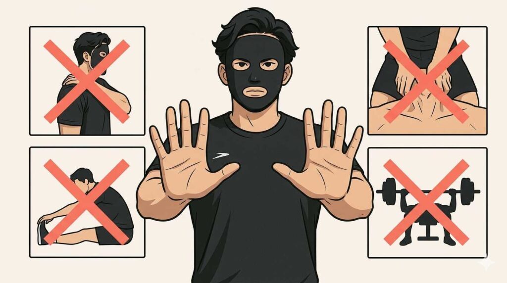 肩こり改善に逆効果になりやすい行動4選を示すブラック太郎