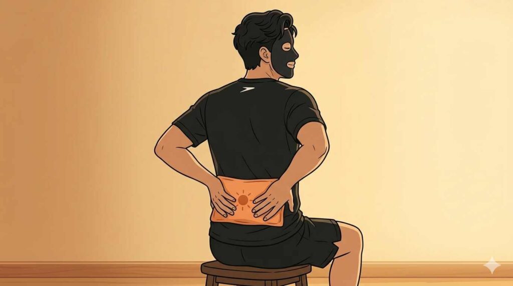 腰を温めるブラック太郎