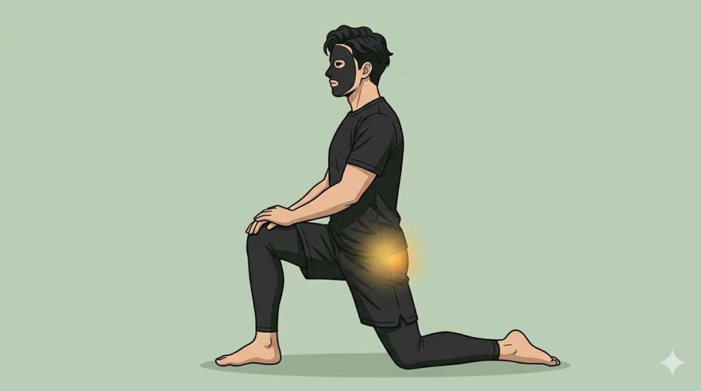 腸腰筋ストレッチをするブラック太郎