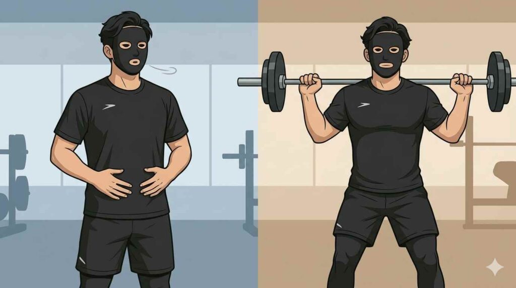 腹圧を入れてトレーニングをするブラック太郎