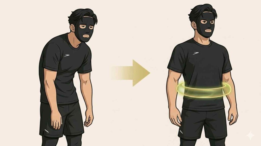 腹圧を入れて姿勢がよくなるブラック太郎