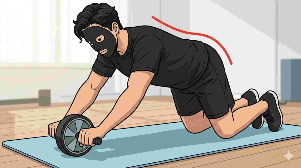 腹筋ローラーで腰痛になりかけるブラック太郎