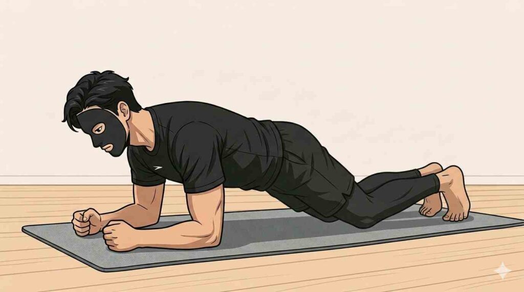 膝つきプランクをするブラック太郎