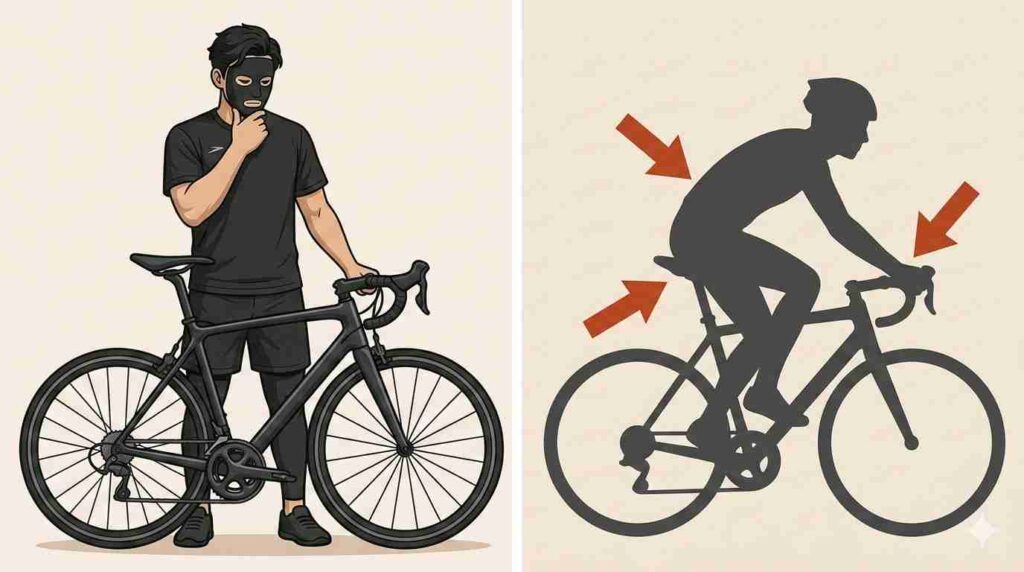 自分の乗り方・姿勢を確認・チェックしているブラック太郎