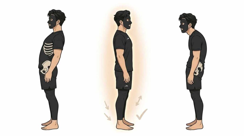 良くない姿勢を示すブラック太郎