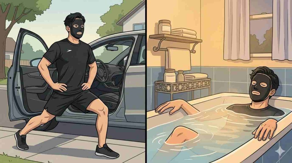 長距離の運転の出発前と帰宅後にリラックスするブラック太郎