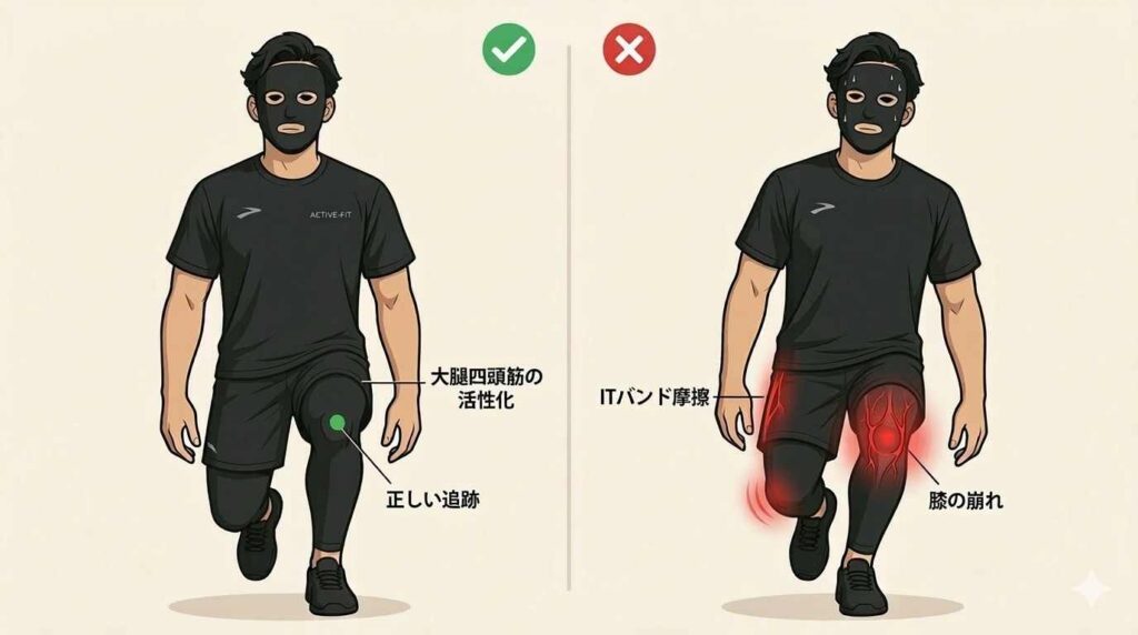 間違ったスクワットのフォームを示すブラック太郎