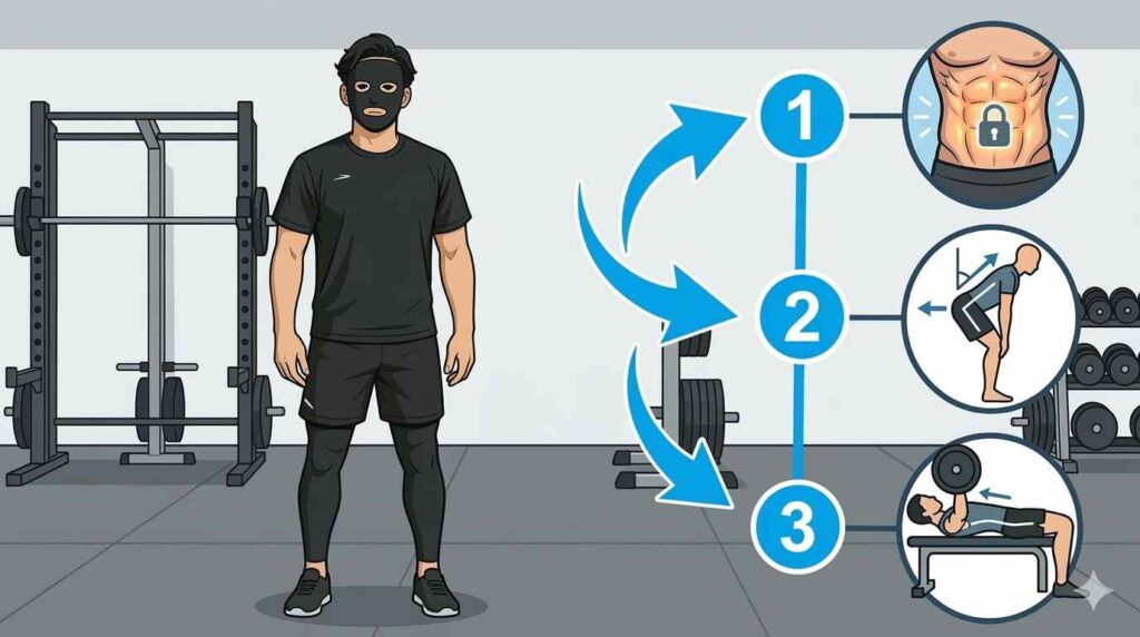 骨盤前傾を止める筋トレ戦略を説明するブラック太郎