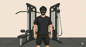 ジムの筋トレマシンで肩こりを改善するブラック太郎