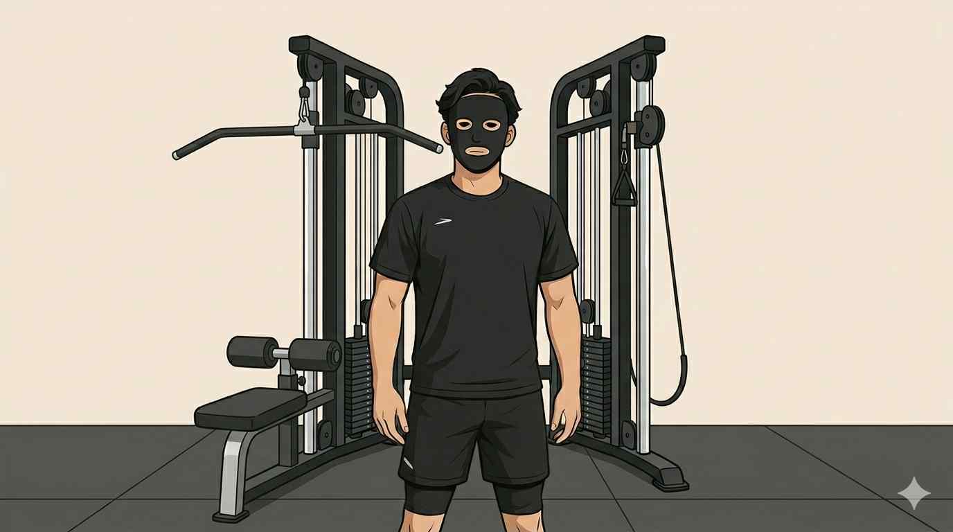 ジムの筋トレマシンで肩こりを改善するブラック太郎