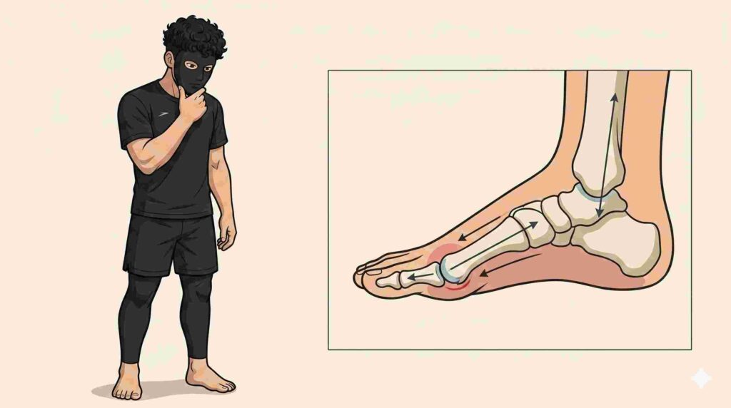 ストレッチで外反母趾を抑制する方法を示すブラック太郎