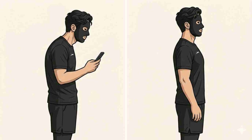 ストレートネックの原因を示すブラック太郎