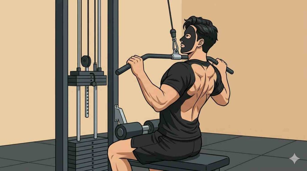 ラットプルダウンの使い方と注意点を示すブラック太郎