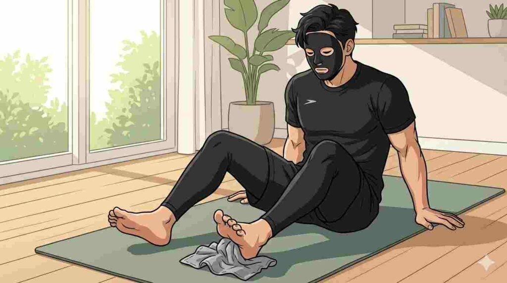 外反母趾のセルフケアをするブラック太郎