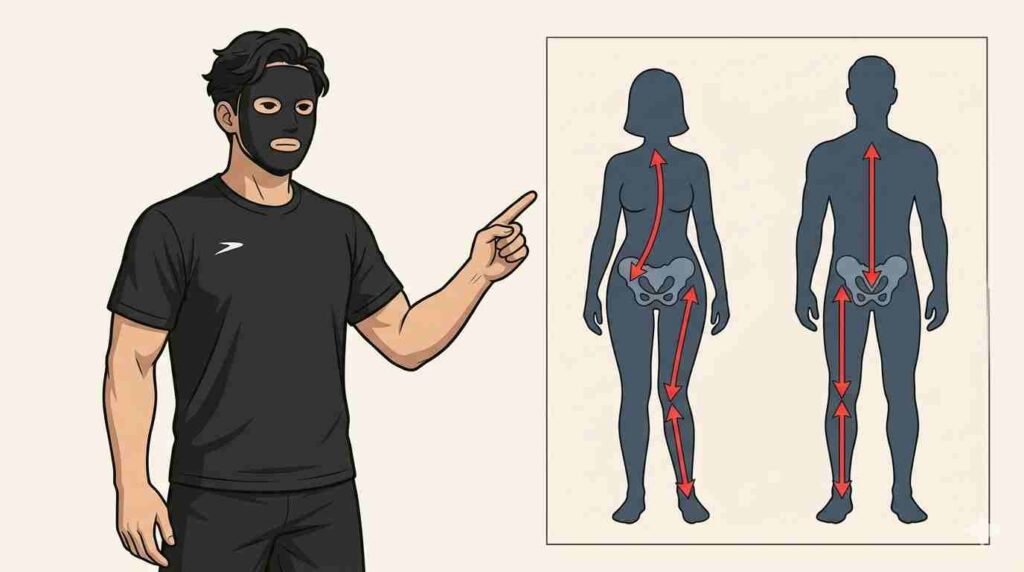 女性に多い理由・ホルモン・骨盤の違いのイメージを示すブラック太郎