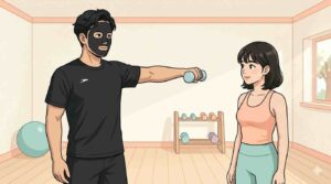 女性クライアントの肩こりを筋トレで改善させるブラック太郎