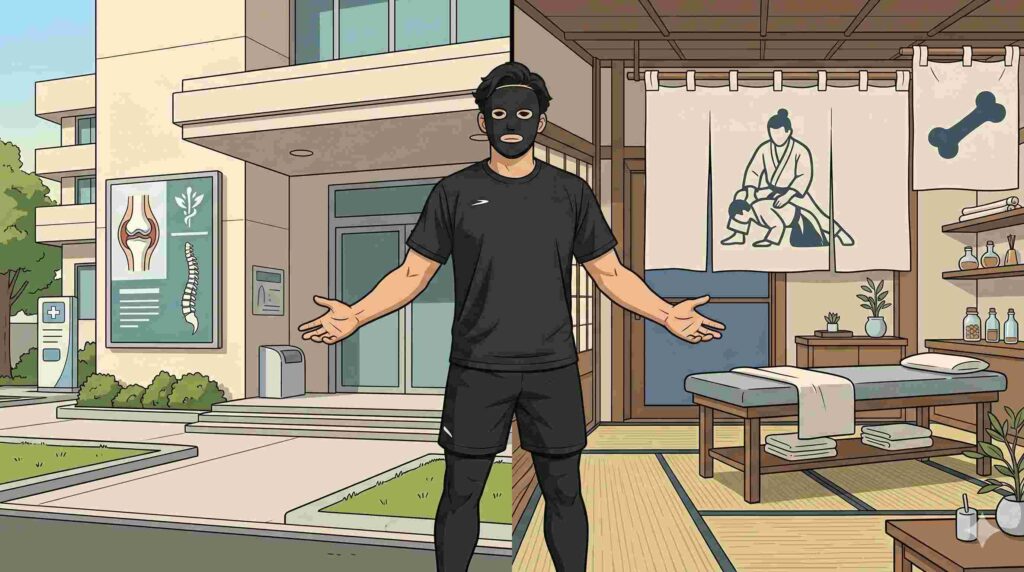 整形外科か整骨院を示すブラック太郎