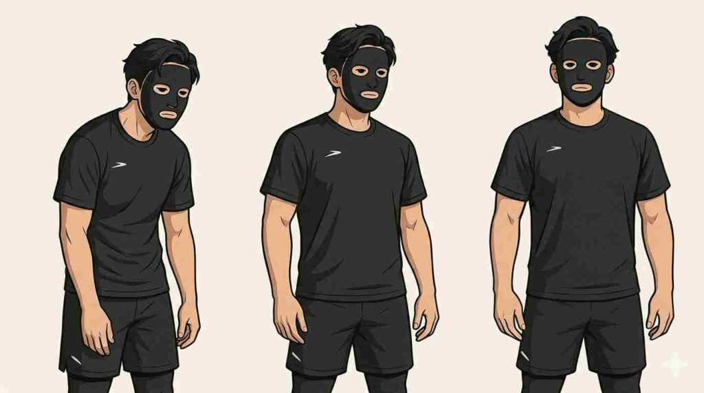 筋トレで姿勢がよくなり肩こりも改善していく様子のブラック太郎