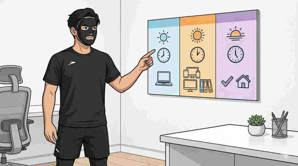 筋トレで肩こりを改善するためのスケジュールを決めるブラック太郎