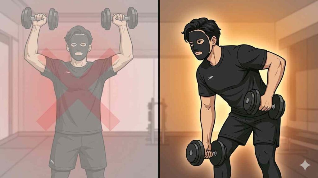 肩こりに効くダンベル種目・効かない種目の違いを示すブラック太郎