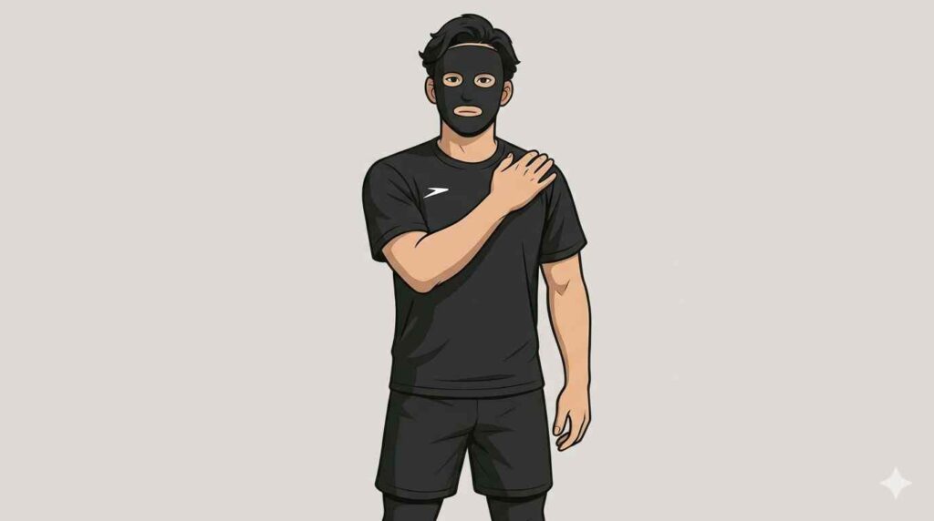 肩こりに筋トレで注意が必要なケースを説明するブラック太郎