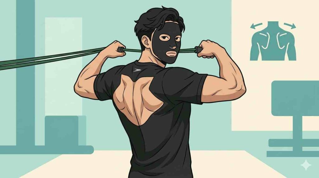 肩こり予防に効く筋トレを示すブラック太郎