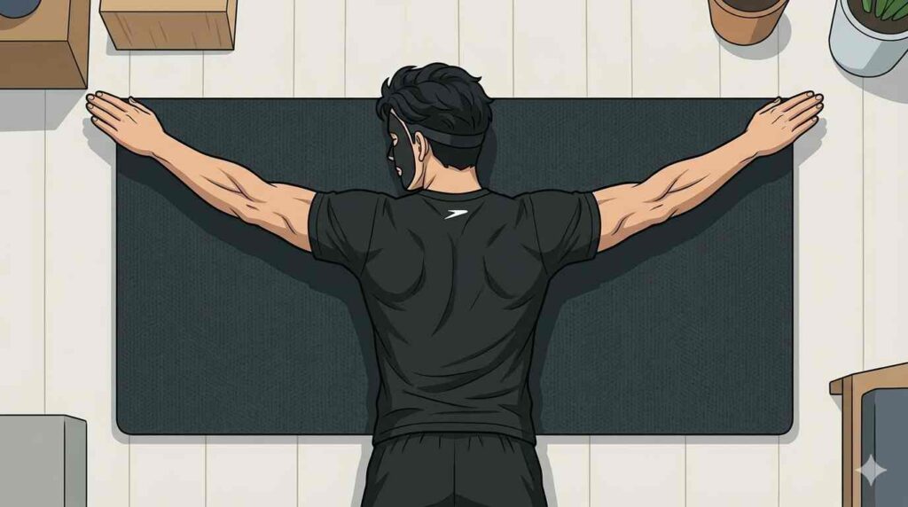 肩こり解消のためにYTW筋トレをするブラック太郎