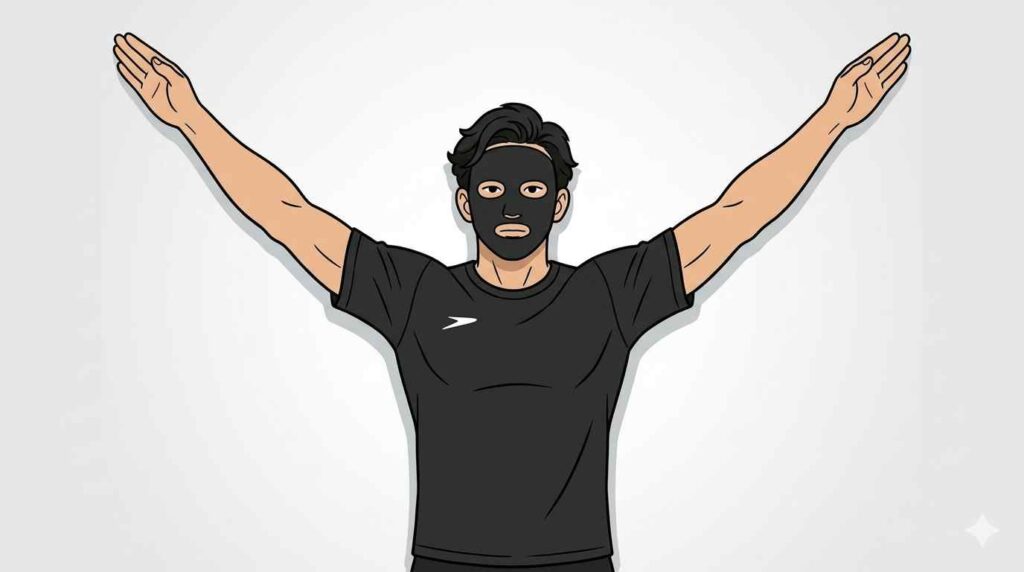 肩こり解消の筋トレをしようとしているブラック太郎