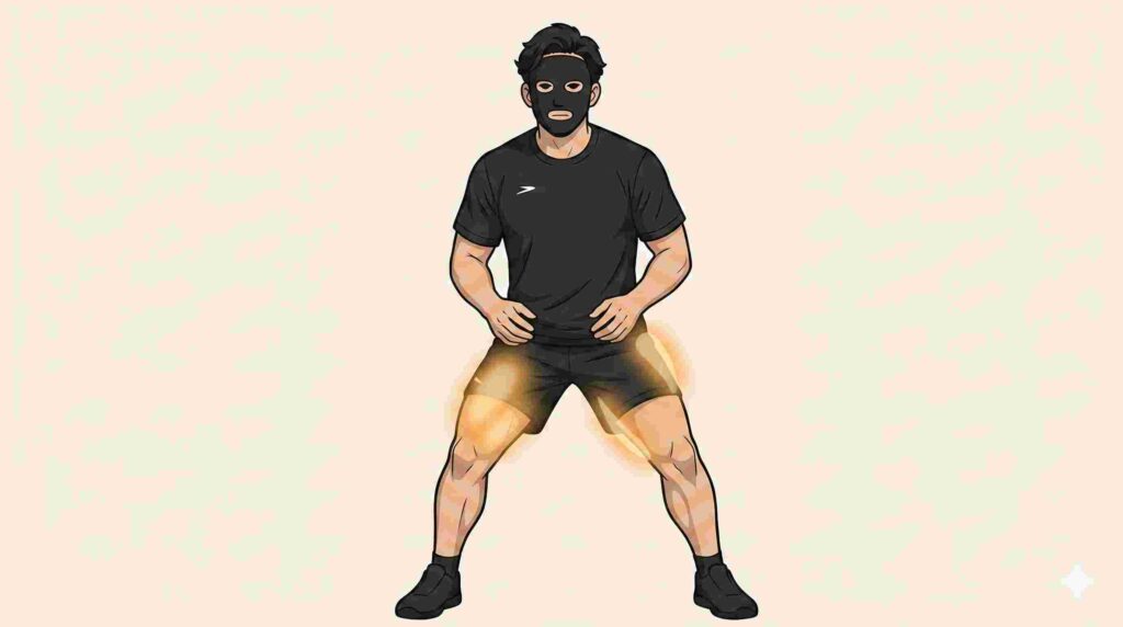 膝を守るために最初に整えるべき主要な筋肉を示すブラック太郎