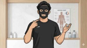 首こり・肩こりを同時に改善する筋トレを示すブラック太郎